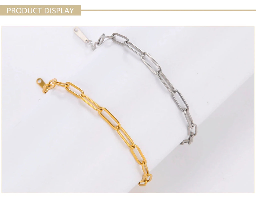 Stainless Steel Paperclip Chain Bracelet for Women