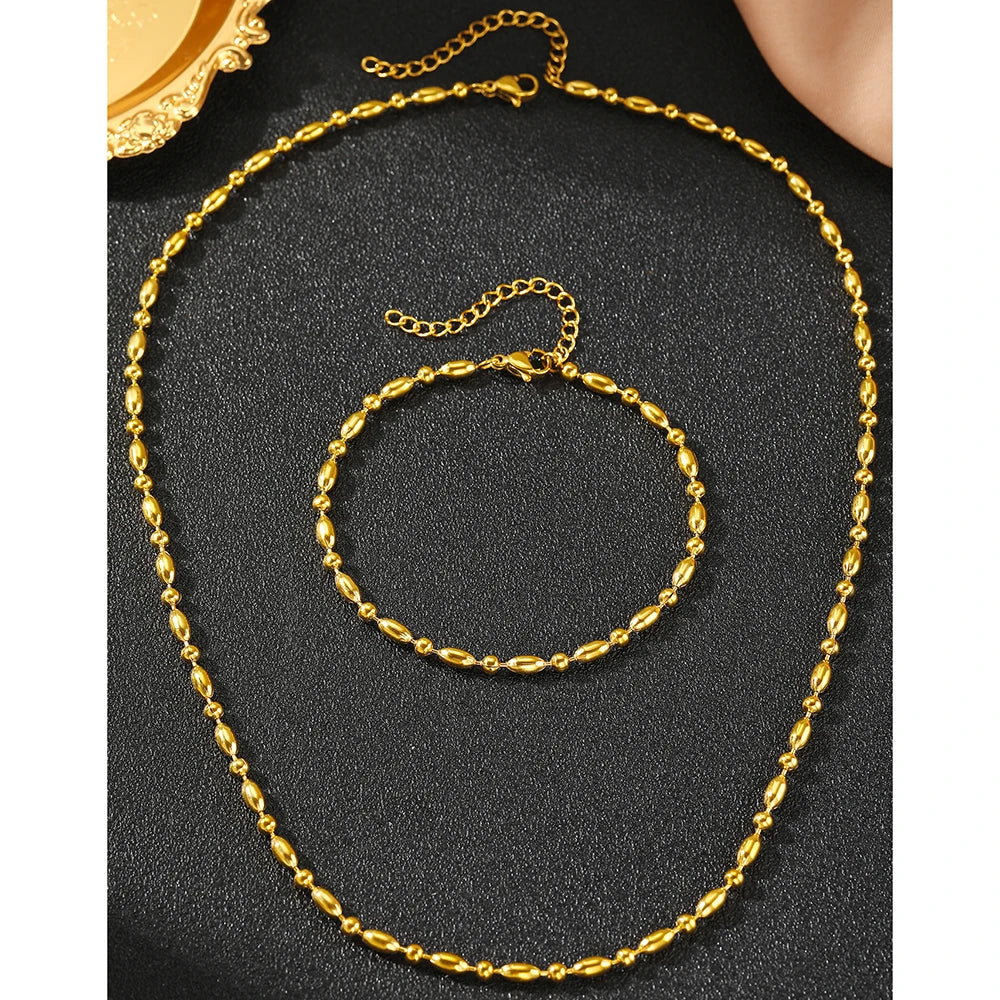 Minimalist Bead Chain Necklace & Bracelet Set for Women