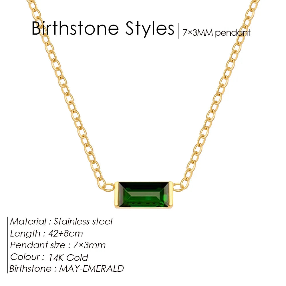 Birthstone Necklace for Women | Baguette Crystal Pendant