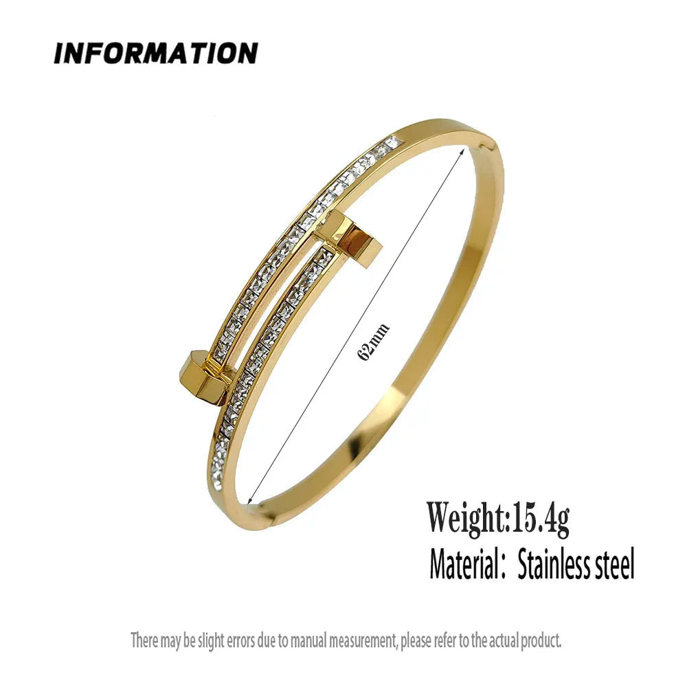 18K Gold-Plated Nail Zircon Waterproof Bracelet – Couple & Wife Gift