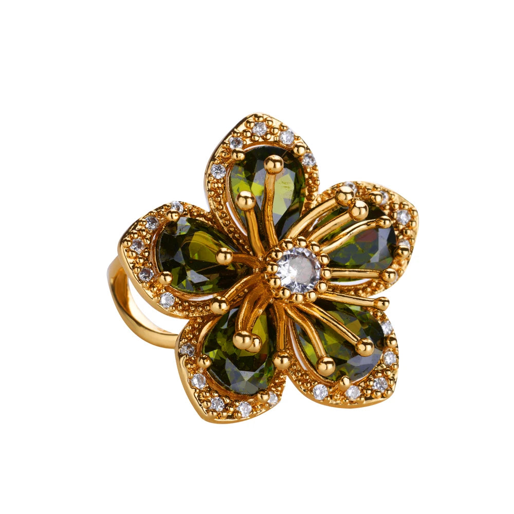 Zircon Flower Ring for Women | Gold Stainless Steel Floral Ring | Elegant Wedding Jewellery