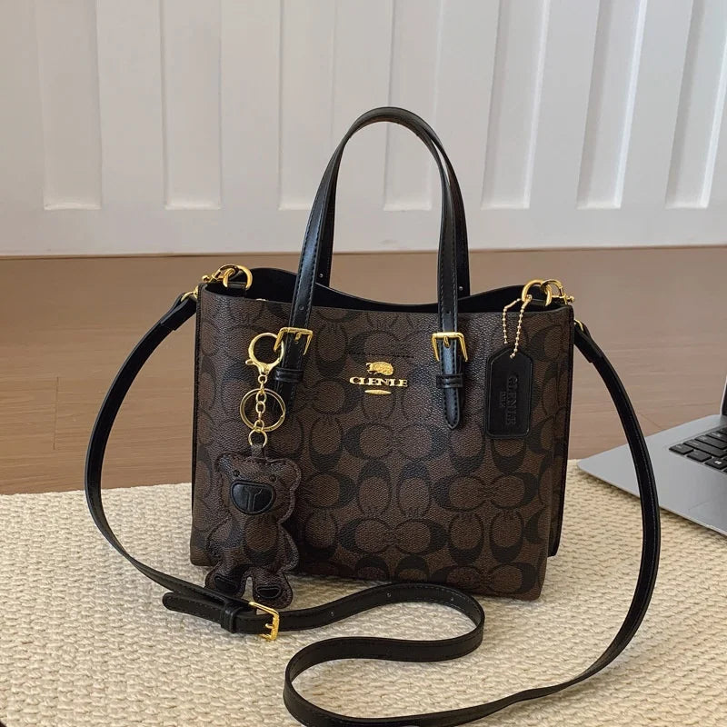 Elegant Monogram Tote Bag | Retro Leather Trim & Detachable Strap