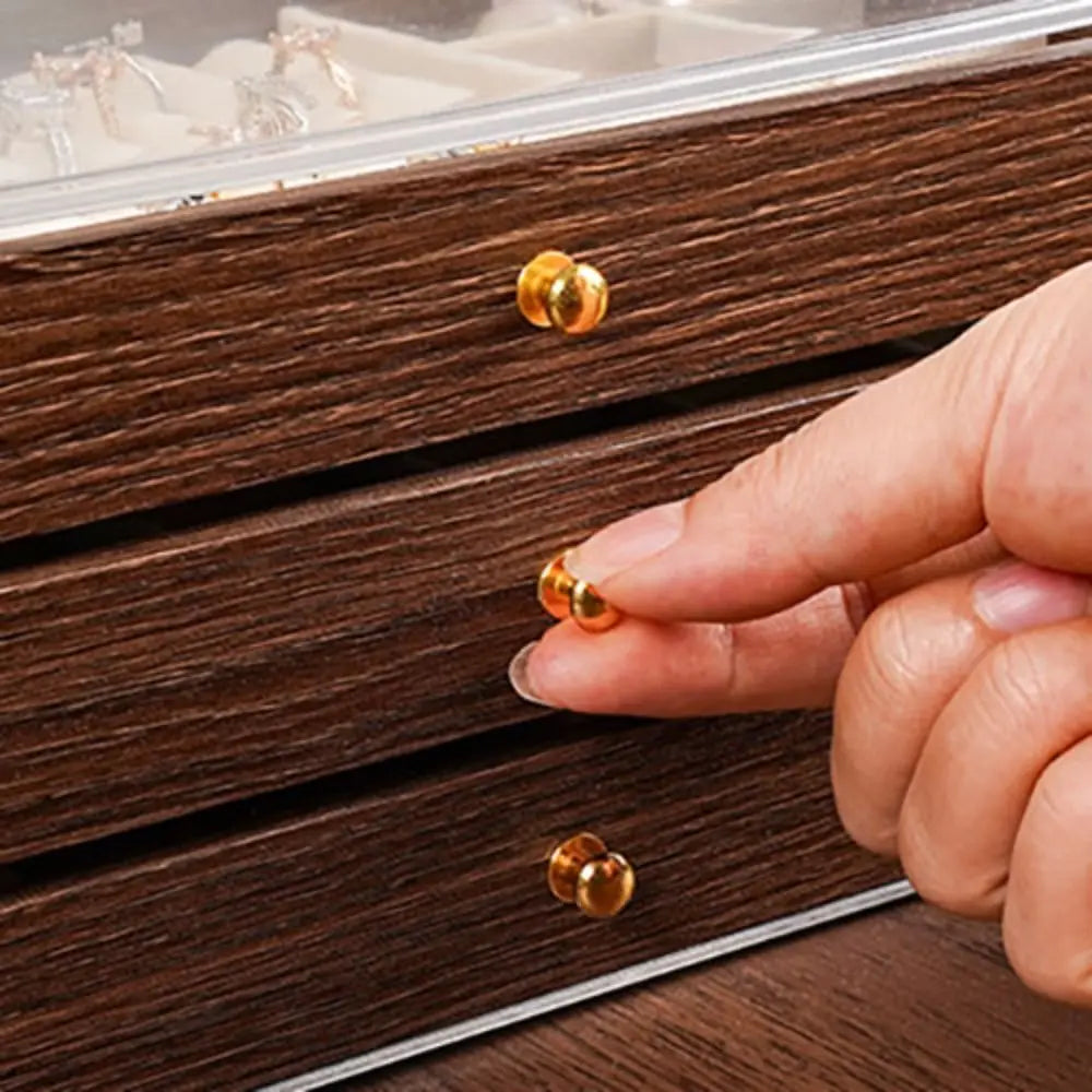Multi-Layer Wooden Jewellery Box | Transparent Window Storage Case for Rings, Necklaces & Earrings