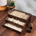 Multi-Layer Wooden Jewellery Box | Transparent Window Storage Case for Rings, Necklaces & Earrings