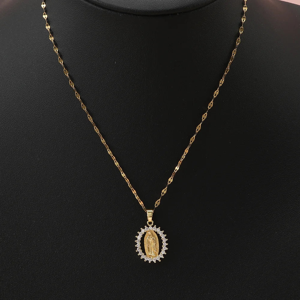 Cubic Zirconia Virgin Mary Chain Necklace