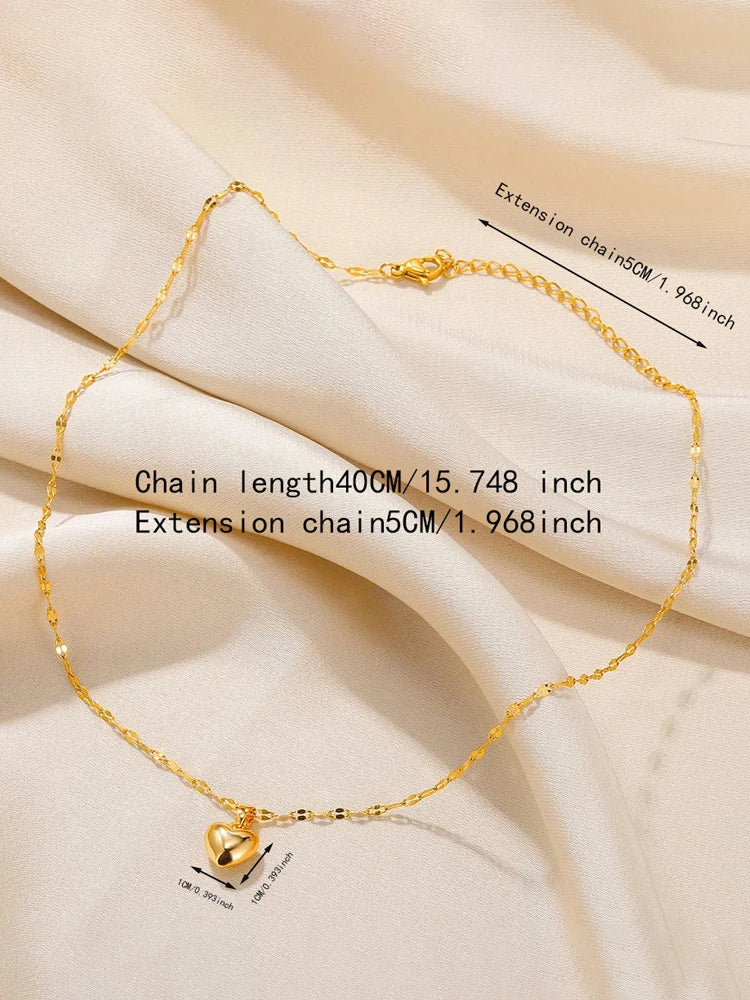 Gold Heart Charm Pendant Necklace for Women