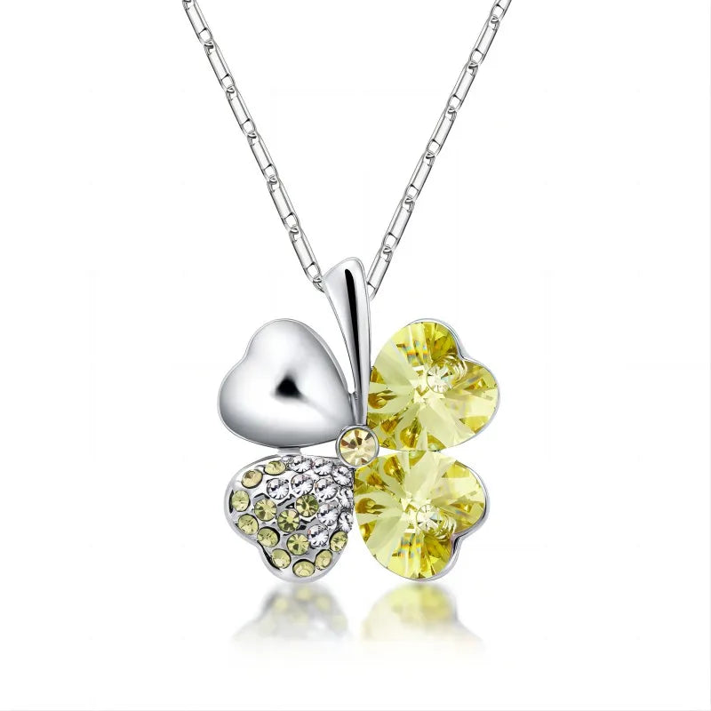 Crystal Four Leaf Clover Pendant Necklace