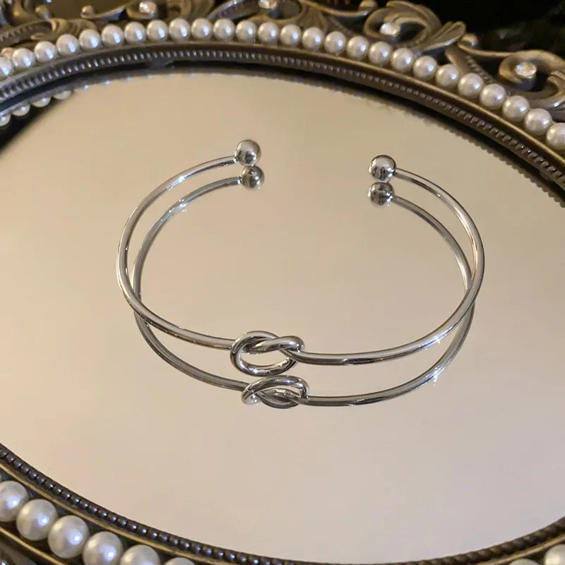 Vintage Woven Twist Stainless Steel Bangle Bracelet – Goth Streetwear