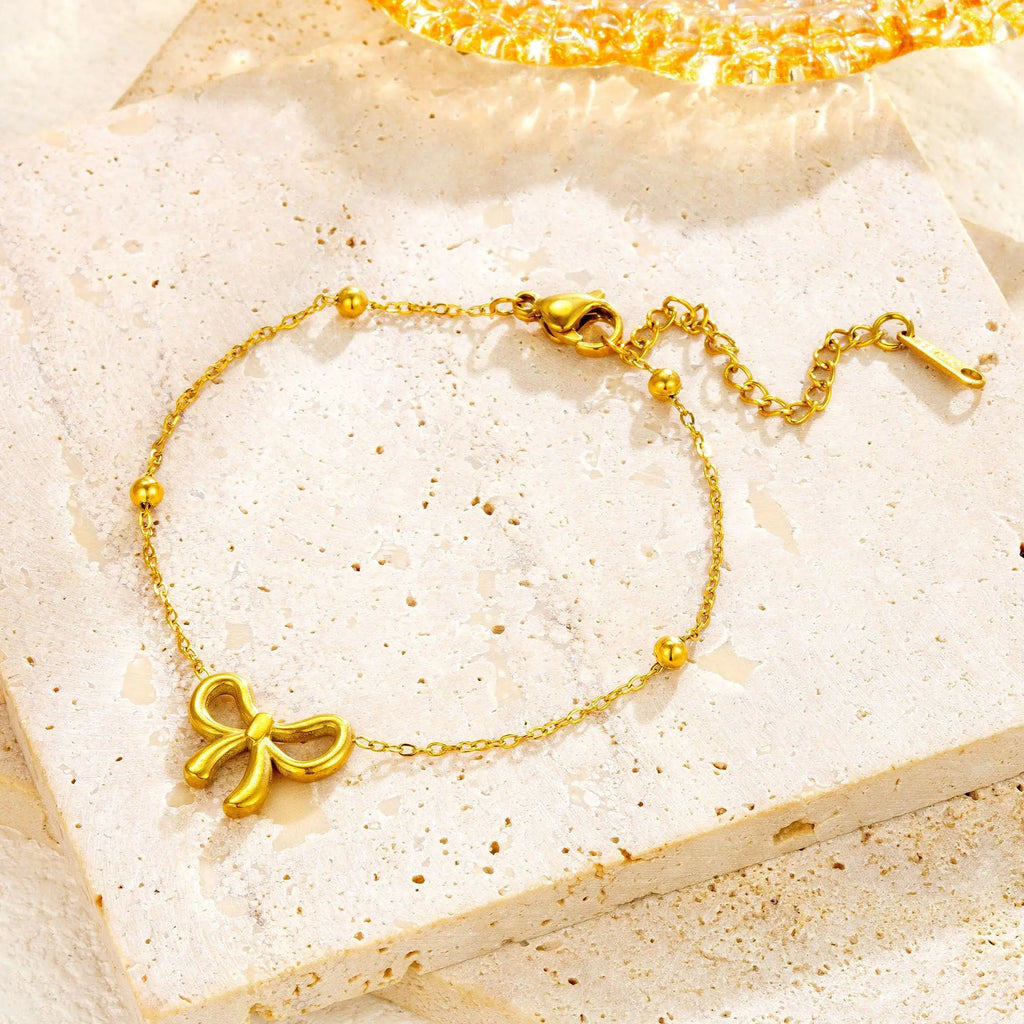 Gold Bowknot Jewelry Set for Women – Necklace, Bracelet & Earrings