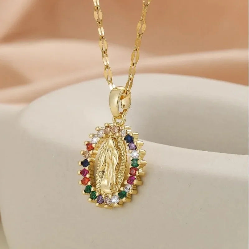 Cubic Zirconia Virgin Mary Chain Necklace