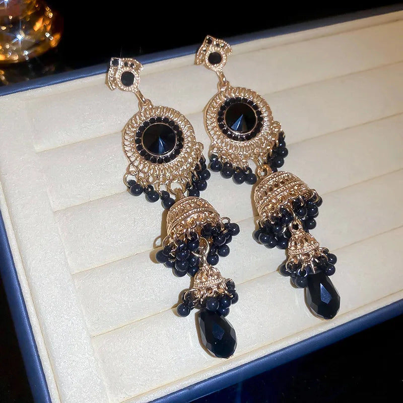 Boucles d'oreilles clip goutte d'eau bleue en cristal vintage | Clips d'oreille strass rétro français